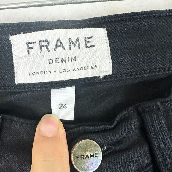 Frame Le High Straight Jeans in Film Noir Black Size 24 Stretch - Picture 6 of 7